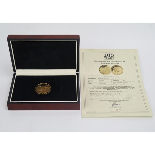 1401 - A 2018 Quintuple Sovereign _ The Armistice & Remembrance 100, 39.94g. Sold boxed with The London Min... 