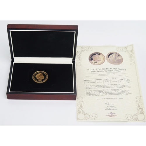 1402 - A 2019 Quintuple Sovereign _ D-Day 75th Anniversary: Bayeux In Sight, 39.94g. Sold boxed with The Lo... 