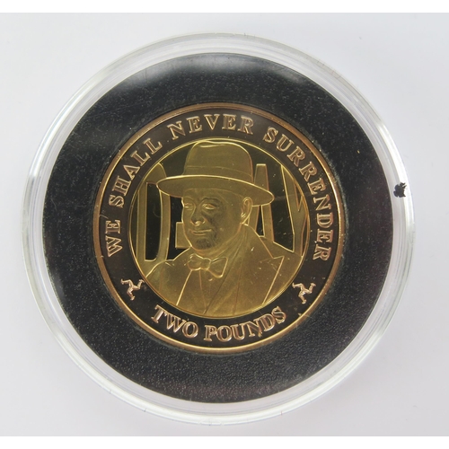 1404 - A 2019 Gold £2 Coin, Isle of Man, We Shall Never Surrender, 15.98g