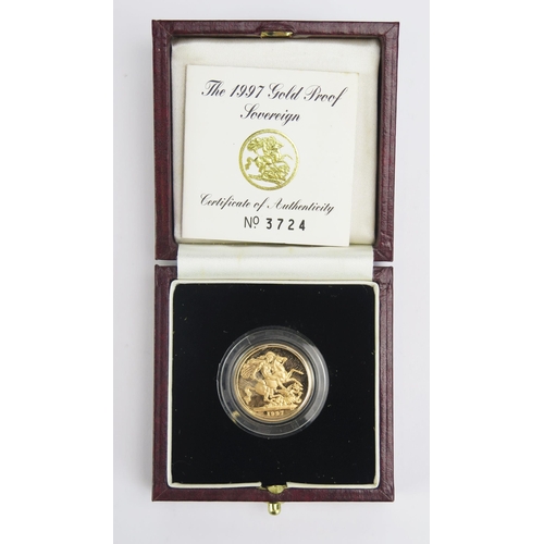 1411 - A Royal Mint 1997 Gold Proof Sovereign. Boxed with COA No.  3724