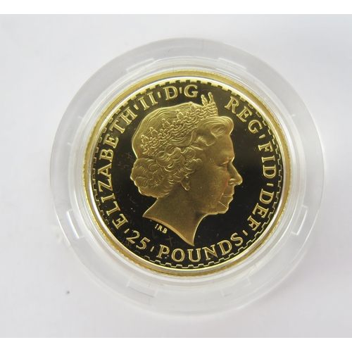 1414 - A Royal Mint 2000 1/4oz Britannia £25 Gold Proof Coin, 8.513g 99.9%. Boxed with COA no. 175.