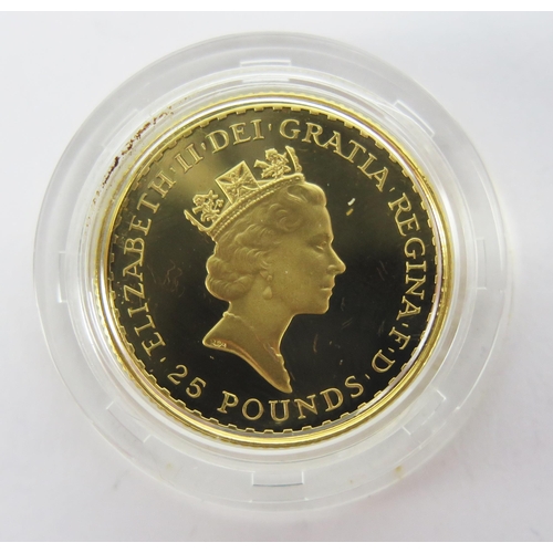 1415 - A Royal Mint 1997 1/4oz Britannia £25 Gold Proof Coin, 8.513g 99.9%. Boxed with COA No. 0451