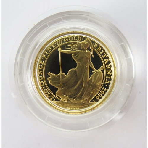 1416 - A Royal Mint 2000 1/10oz Britannia £10 Gold Proof Coin, 3.412g 99.9%. Boxed with COA No. 0107