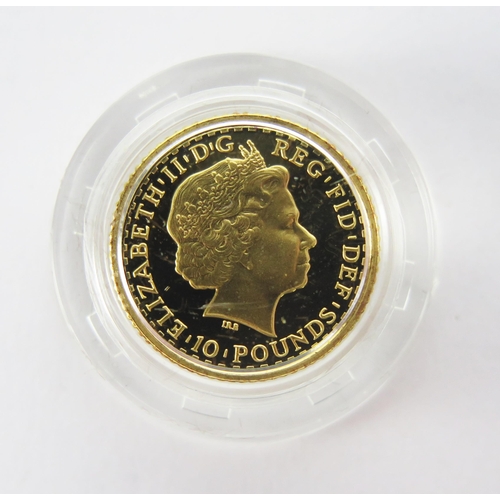 1416 - A Royal Mint 2000 1/10oz Britannia £10 Gold Proof Coin, 3.412g 99.9%. Boxed with COA No. 0107