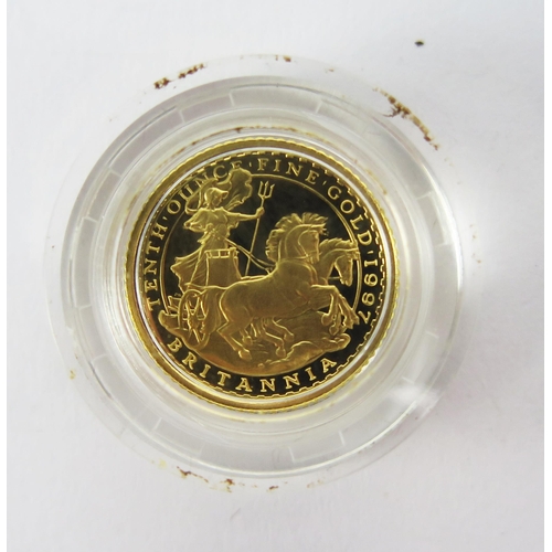 1417 - A Royal Mint 1997 1/10oz Britannia £10 Gold Proof Coin, 3.412g 99.9%. Boxed with COA No. 0896