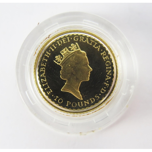 1417 - A Royal Mint 1997 1/10oz Britannia £10 Gold Proof Coin, 3.412g 99.9%. Boxed with COA No. 0896