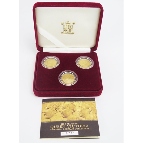 1420 - A Royal Mint Her Majesty Queen Victoria Sovereign Portrait Collection Three Coin Set _1878, 1890 and... 