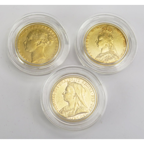 1420 - A Royal Mint Her Majesty Queen Victoria Sovereign Portrait Collection Three Coin Set _1878, 1890 and... 