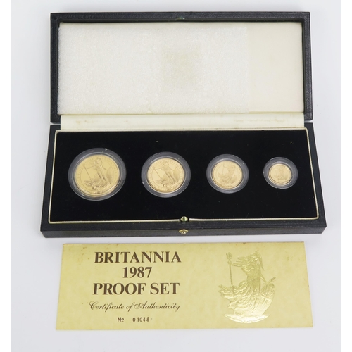 1421 - A Royal Mint 1987 Britannia Proof Set comprising £100, £50, £25 and £10, 63g. Boxed with COA No. 014... 