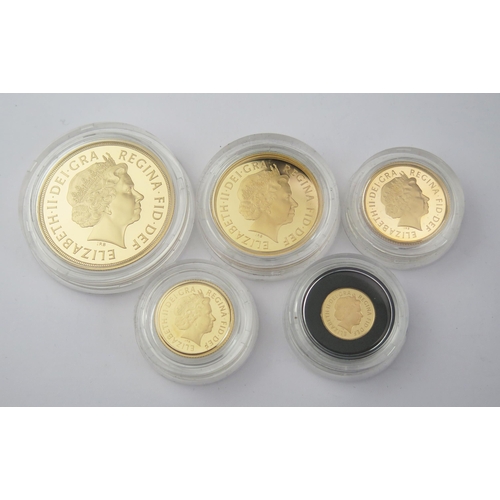 1423 - A Royal Mint 2012 Gold Proof Sovereign Five-Coin Collection comprising £5, Double Sovereign, Soverei... 