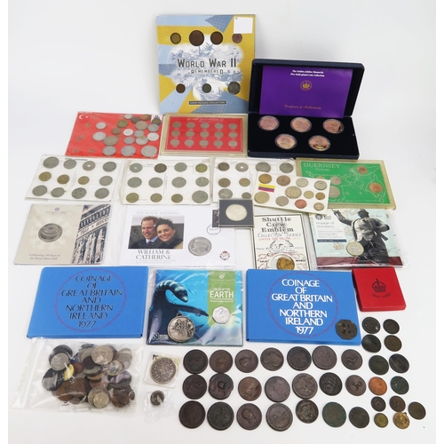 1431 - A Collection of GB and World coins including two 1977 coin sets, etc.