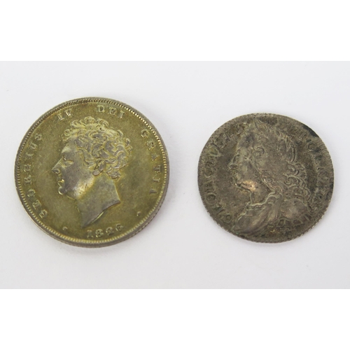 1436 - A George II 1758 Milled Edge Silver Sixpence and a George IV 1826 Silver Gilt Shilling