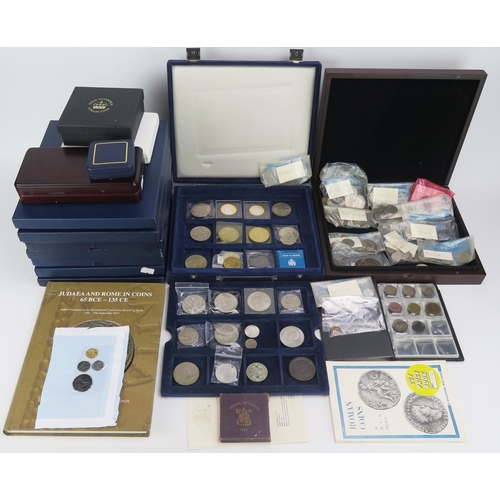 1448 - A Collection of GB and World Coins including Commemorative Crowns and empty presentation boxes