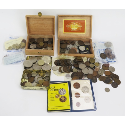 1456 - A Collection of GB and World Coins, some in cigar boxes, c. 2900g gross