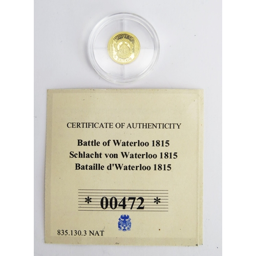 1459 - A History of Britain Battle of Waterloo .585 Gold Coin, 11mm, 0.5g with COA No. 00472