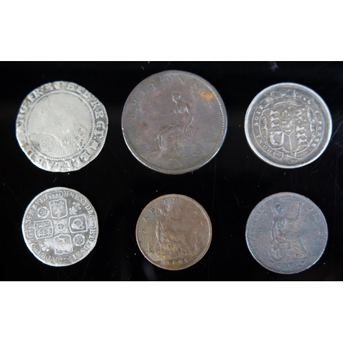 1462 - An Elizabeth I 1595 Silver Sixpence, a George II 1735 silver sixpence, George III 1817 Bull Head Hal... 