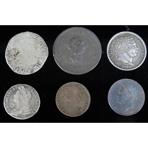 1462 - An Elizabeth I 1595 Silver Sixpence, a George II 1735 silver sixpence, George III 1817 Bull Head Hal... 