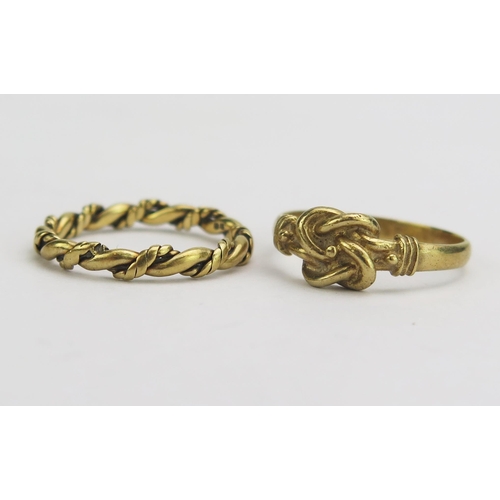 147 - A 9ct Gold Knot Ring (hallmarked, size M, 1.82g) and one other (hallmarked, size K, 1.75g)