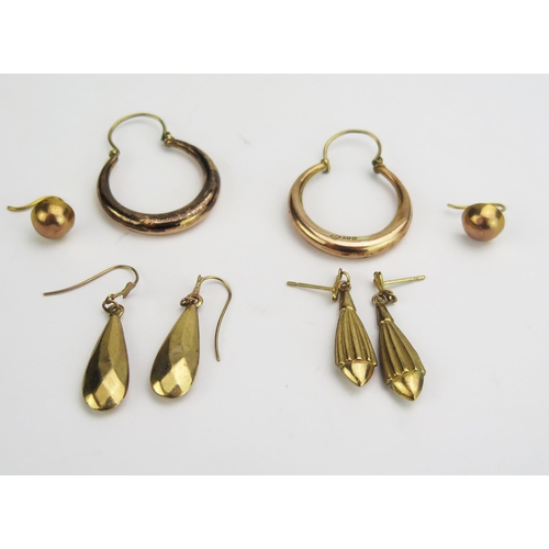 148 - A Pair of 9ct Gold Hoop Earrings (24mm diam., 2.18g) and three other pairs of precious yellow metal ... 