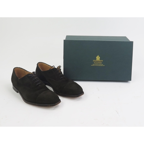 1484 - Crockett & Jones Hallam Espresso Calf Suede Leather Sole Shoes, Size 7 E, boxed with shoe bags (orig... 