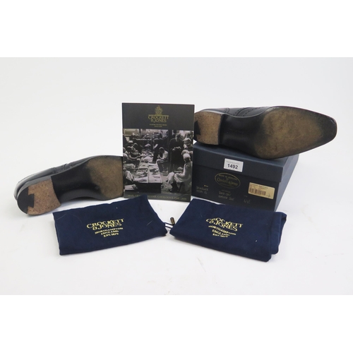 1492 - Crockett & Jones Brunswick Black Calf Leather Sole Shoes, Size 6 1/2 E, boxed with shoe bags