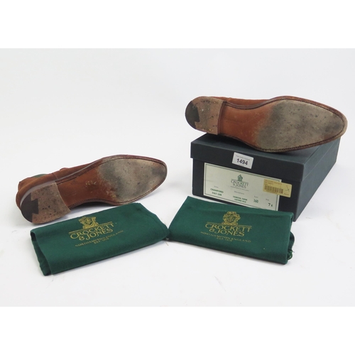 1494 - Crockett & Jones Cranford Suede Shoes Size 7 E, boxed (incorrect box?) with shoe bags