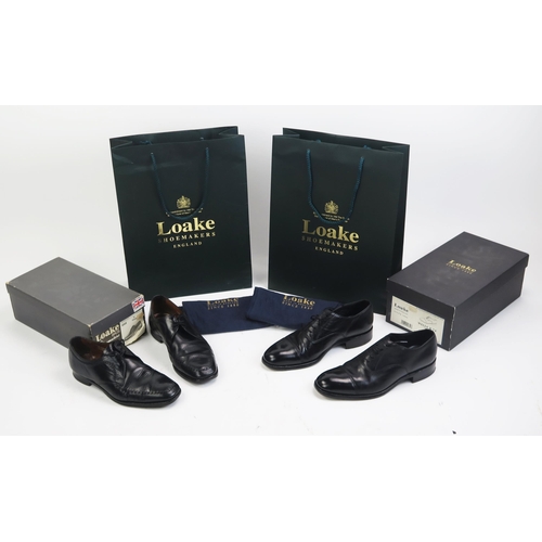 1499 - Loake Leather Soled Shoes 2 Pairs Size 7 Including Black Polished Derby and Wells Black Calf Leather... 