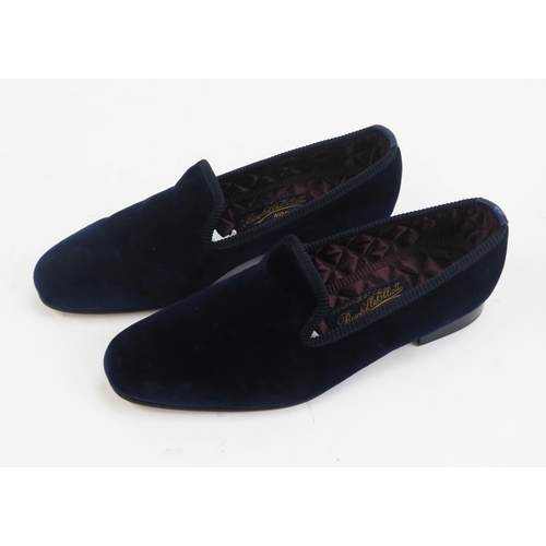 1503 - BRAND NEW Bowhill & Elliot Navy Velvet Plain Albert Slippers, Size 7, BRAND NEW in box with bag