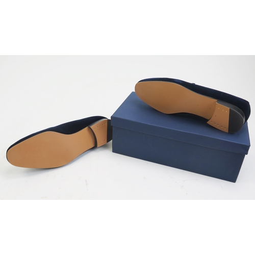 1503 - BRAND NEW Bowhill & Elliot Navy Velvet Plain Albert Slippers, Size 7, BRAND NEW in box with bag