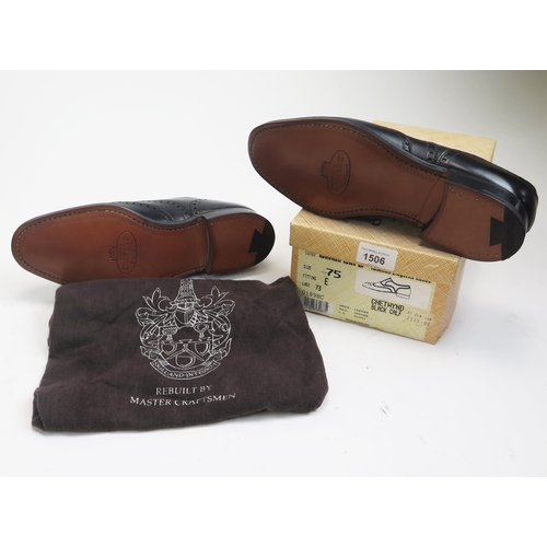 1506 - Church's Chetwynd Black Calf Leather Sole Shoes, Size 7.5 E, newly rebuilt and boxed with shoe bag