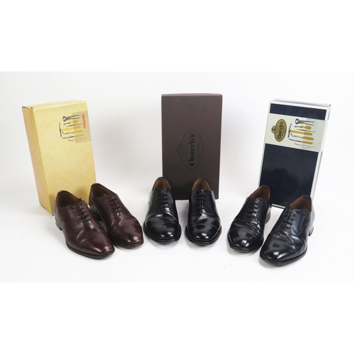 1508 - 3 Pairs of Church's Consul Leather Sole Shoes, all size 7.5 E, two custom grade black and another br... 