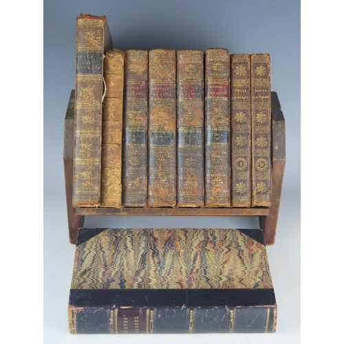 1602 - Bindings, nine assorted books including Monthly Museum, Life of Macklin, Vocal Cabinet and Burnes' C... 