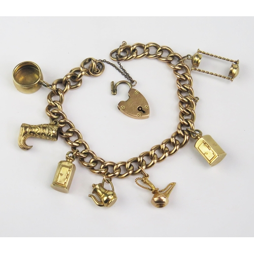 163 - A 9ct Gold Charm Bracelet with port and starboard lamps and five other charms, 26.34g