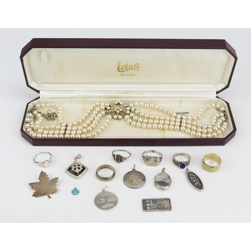 165 - A Selection of Silver Jewellery (57.2g gross) and a synthetic pearl necklace with silver mount