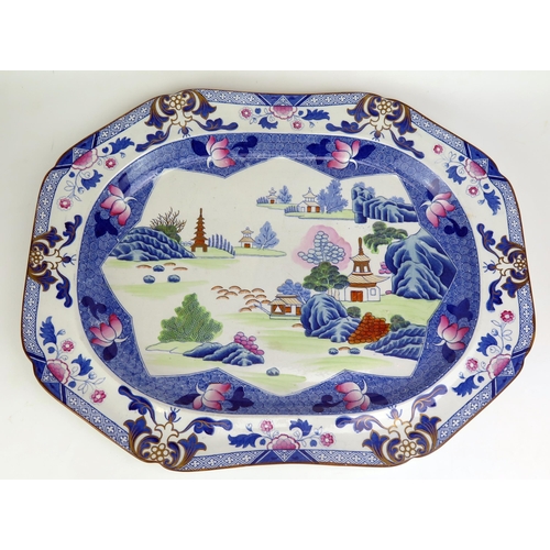 1655 - A large Mason's style meat dish of rectangular outline with polychrome Chinoiserie decoration, 48cm ... 