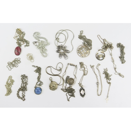 166 - A Large Selection of Silver Chains and Pendants, 147.9g gross