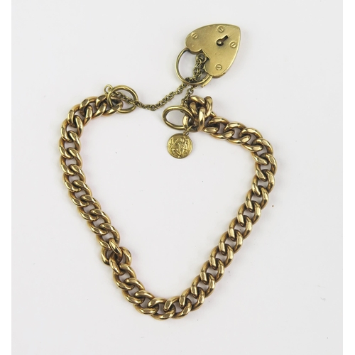 184 - A 9ct Gold Curb Link Bracelet with 'padlock' clasp and 9ct gold St. Christopher Charm, 25.22g