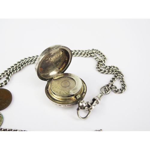 191 - An Antique Hallmarked Silver Sovereign Fob Case on a silver curb link chain, clasp marked sterling, ... 