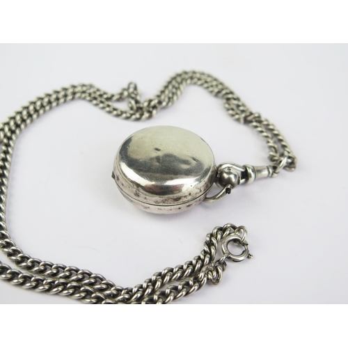 191 - An Antique Hallmarked Silver Sovereign Fob Case on a silver curb link chain, clasp marked sterling, ... 