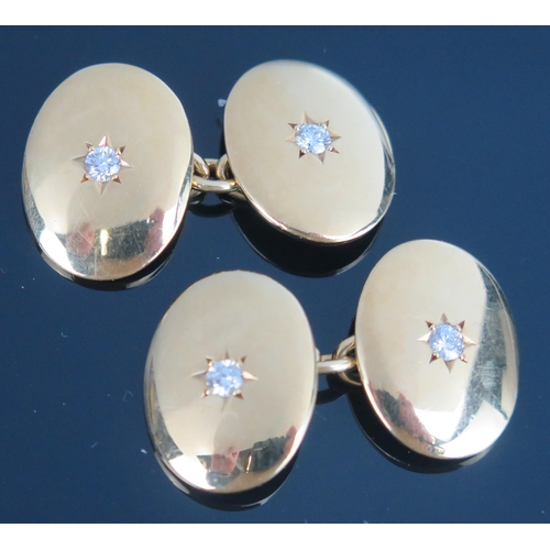 218 - A Pair of Garrard 18ct Gold and Diamond Domed Cufflinks set with c. 2.7mm brilliant round cuts, Birm... 