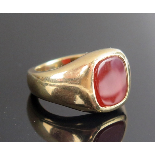 224 - A 9ct Gold and Carnelian Signet Ring, size P.5, hallmarked, 15g