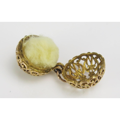 245 - An Antique Precious Yellow Metal Hinged Pomander Charm, 14.7mm diam., KEE testes as 9ct, 2.63g gross... 