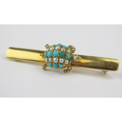 34 - A Victorian 22ct Gold, Turquoise and Pearl or Cultured Pearl Turtle Brooch, London 1898, maker GC, 5... 