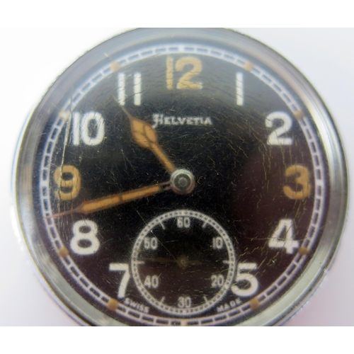 400 - A HELVETIA Military Open Dial Keyless Pocket Watch, the back engraved with crow's foot, 