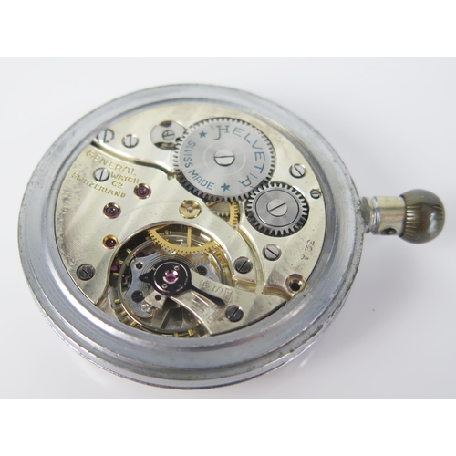 400 - A HELVETIA Military Open Dial Keyless Pocket Watch, the back engraved with crow's foot, 