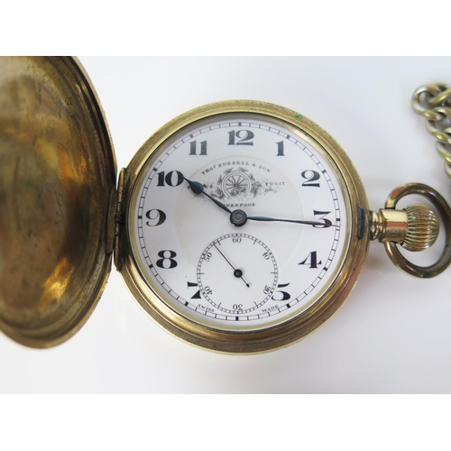 401 - Two Thomas Russell & Sons of Liverpool Retailed Gold Plated Keyless Hunter Pocket Watches: missing g... 