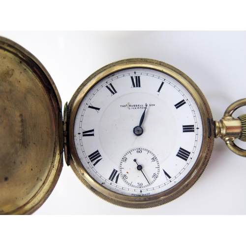 401 - Two Thomas Russell & Sons of Liverpool Retailed Gold Plated Keyless Hunter Pocket Watches: missing g... 