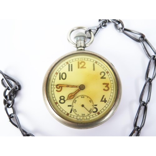 403 - A Military Issue Open Dial Keyless Pocket Watch, the back engraved with a crow's foot 