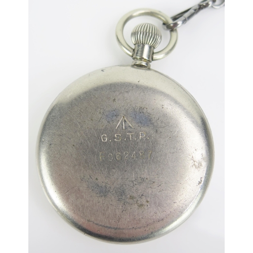 403 - A Military Issue Open Dial Keyless Pocket Watch, the back engraved with a crow's foot 