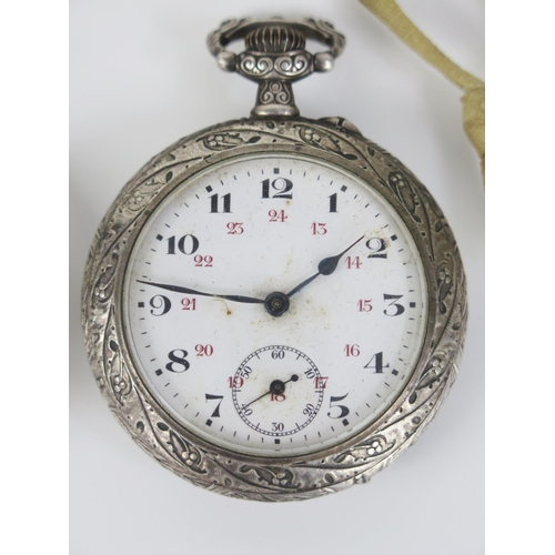 404 - A WWI Open Dial Keyless Pocket Watch, the back decorated with and image of 